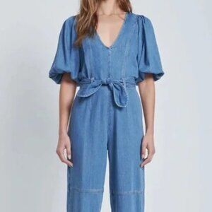 brand new with tags - 7 For All Mankind Puff-Sleeve Denim Jumpsuit
